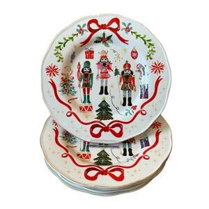 Christmas NUTCRACKER RED BOW Dinner Plates 11" Ceramic Set of 5 Dwell Essentials